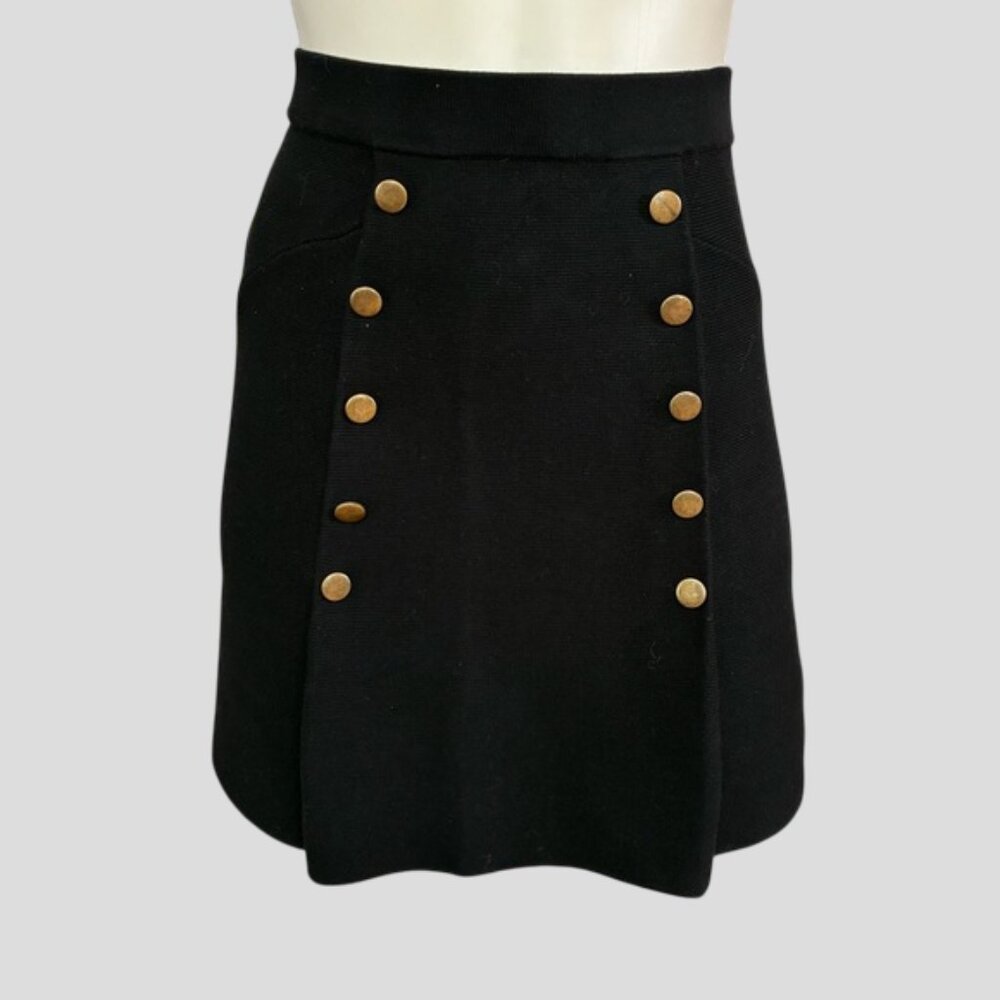 Molly Bracken Lili Sidonio Black Knit Ribbed Button Front Mini Skirt